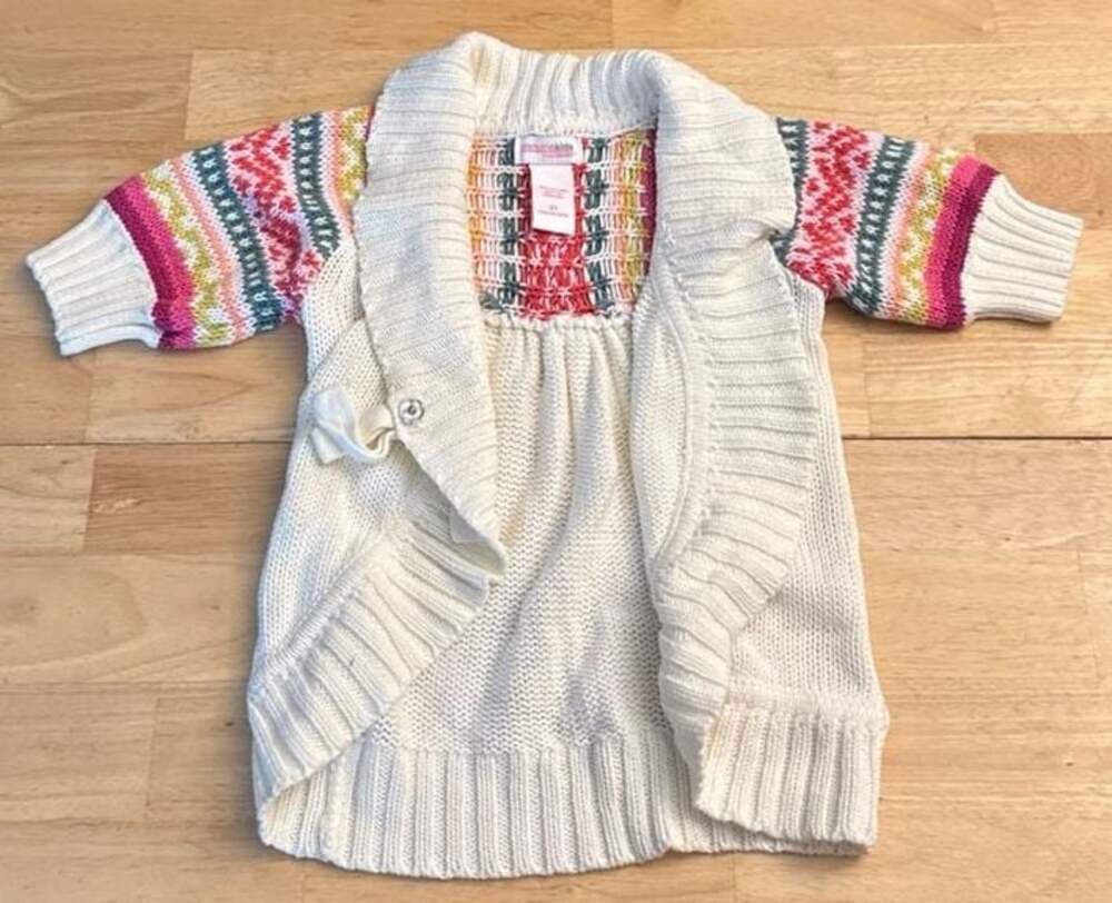 Genuine Kids from OshKosh Girls Cream Fair Isle Shawl Collar Tie Front Cardigan